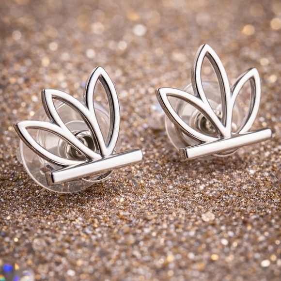 Lotus Flower Stud Earrings - Minimalist Jewelry - Picture 2 of 6